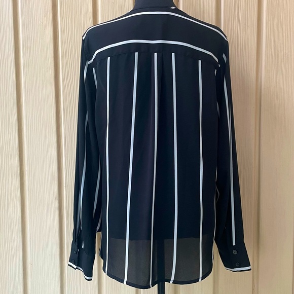 Black & White Stripe Button Down Long Sleeve Shirt Blouse - Picture 3 of 11